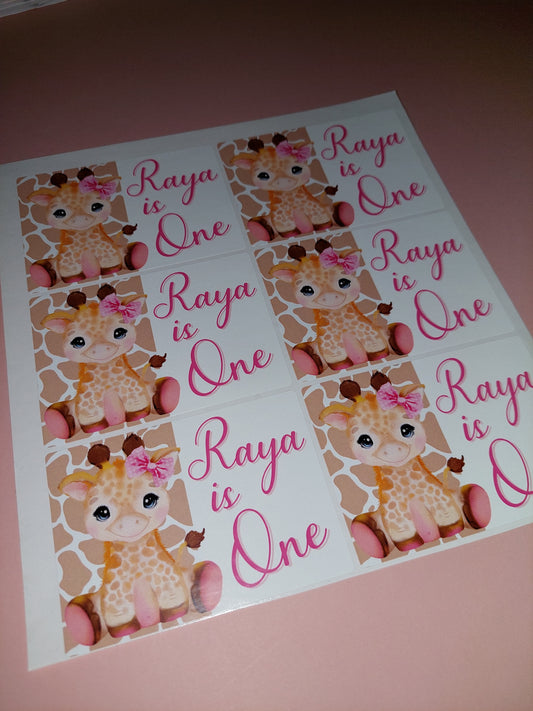 6 x Giraffe Rectangle Party Bag Stickers | Raya Is One | SALE ITEM