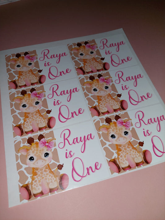 6 x Giraffe Rectangle Party Bag Stickers | Raya Is One | SALE ITEM