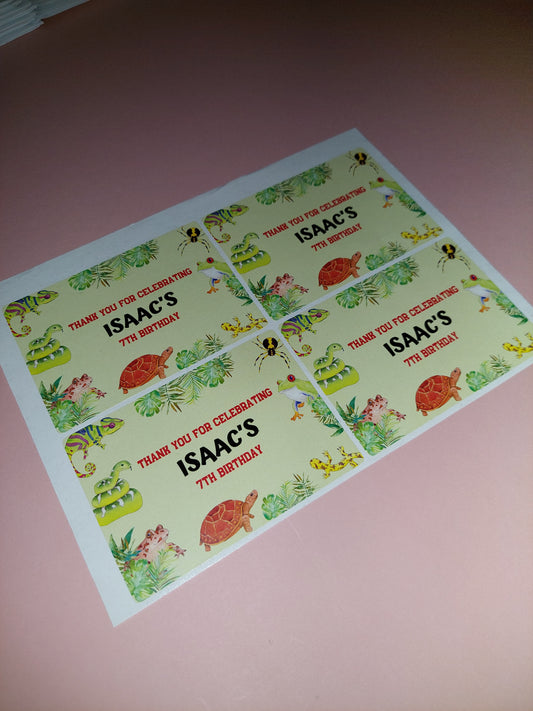 4 x Reptile Rectangle Party Bag Stickers | Isaac's 7th Birthday | SALE ITEM