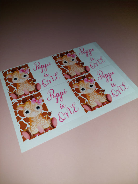 4 x Giraffe Rectangle Party Bag Stickers | Poppi Is One | SALE ITEM