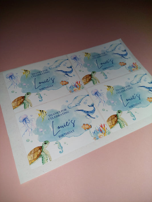 4 x Under The Sea Rectangle Party Bag Stickers | Louie's Birthday | SALE ITEM