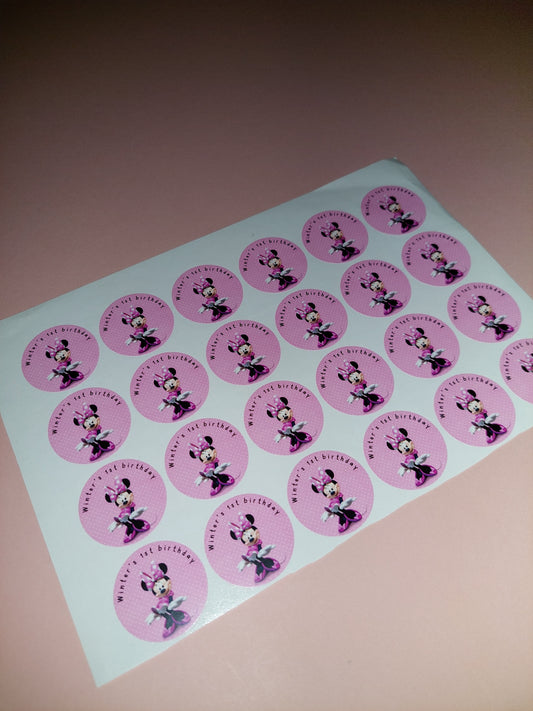 24 x Pink Minnie Mouse Stickers | Winter's 1st Birthday | SALE ITEM