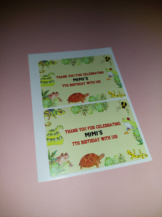 2 x Reptile Rectangle Party Bag Stickers | Mimi's 7th Birthday | SALE ITEM