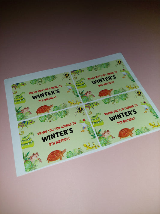4 x Reptile Rectangle Party Bag Stickers | Winter's 9th Birthday | SALE ITEM