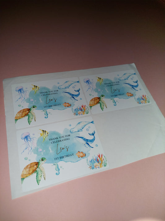 3 x Under The Sea Rectangle Party Bag Stickers | Leo's 1st Birthday | SALE ITEM