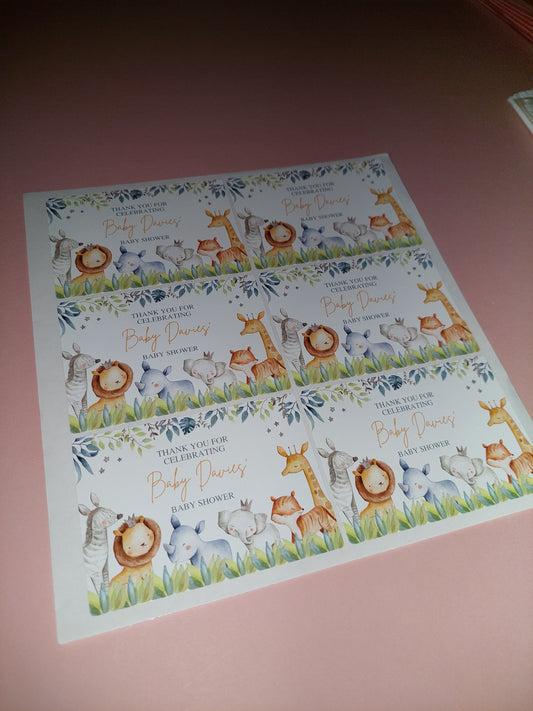 6 x Safari Rectangle Party Bag Stickers | Baby Davies' Baby Shower | SALE ITEM