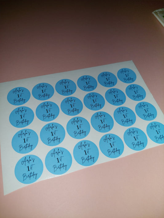 24 x Blue Stickers | Arlo's 1st Birthday | SALE ITEM