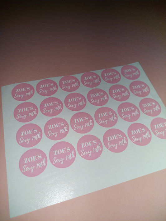 24 x Pink Party Stickers | Zoe's Sexy 19th | SALE ITEM