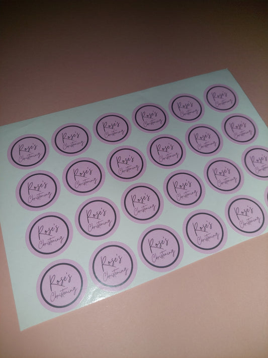 24 x Pink Christening Stickers | Rose's Christening | SALE ITEM