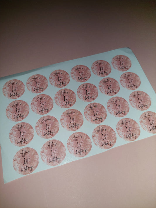 24 x Blush Pink Stickers | Ayla's 1st Birthday | SALE ITEM