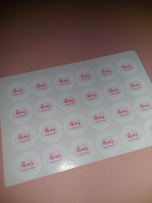 24 x Pink Stickers | Ava's Christening | SALE ITEM