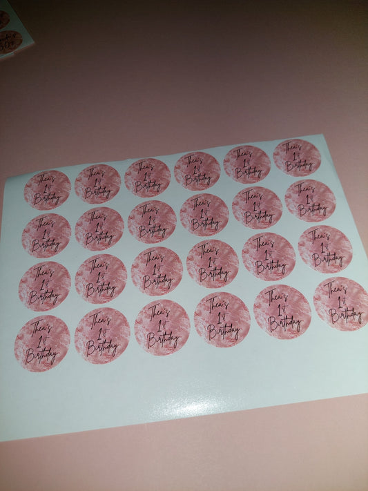 24 x Blush Pink Stickers | Thea's 1st Birthday | SALE ITEM