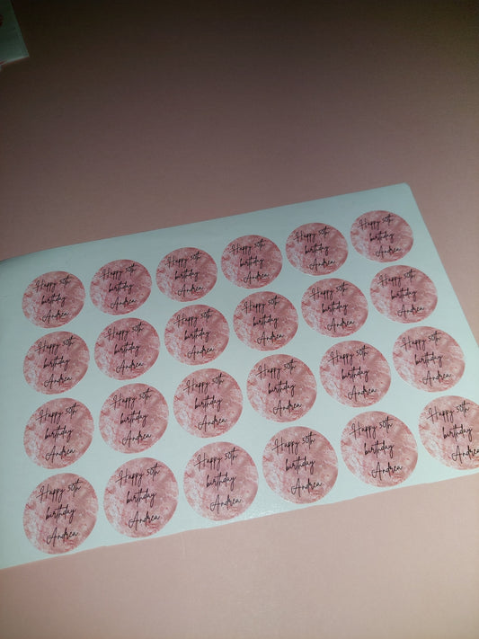 24 x Blush Pink Stickers | Happy 50th Birthday Andrea | SALE ITEM