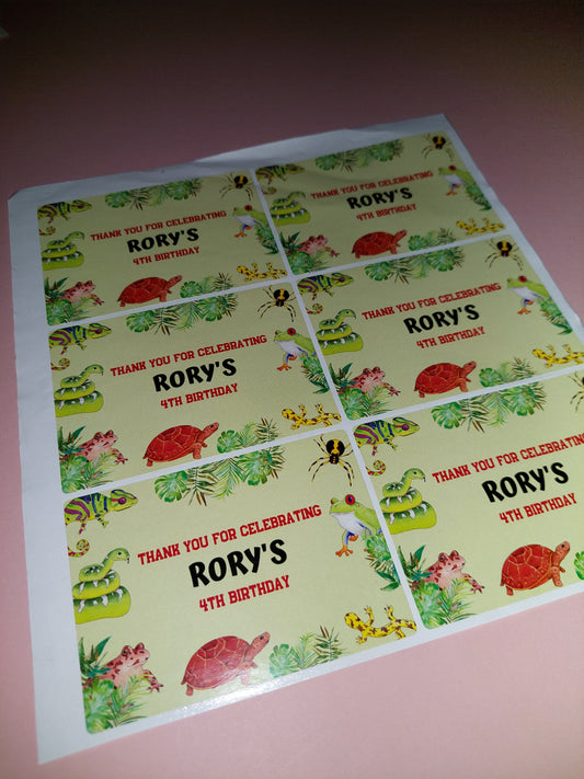 6 x Reptile Rectangle Party Bag Stickers | Rory's 4th Birthday | SALE ITEM