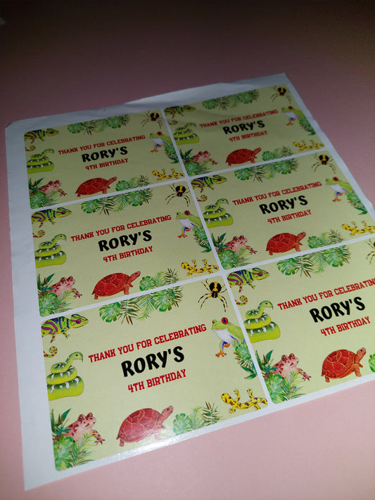 6 x Reptile Rectangle Party Bag Stickers | Rory's 4th Birthday | SALE ITEM