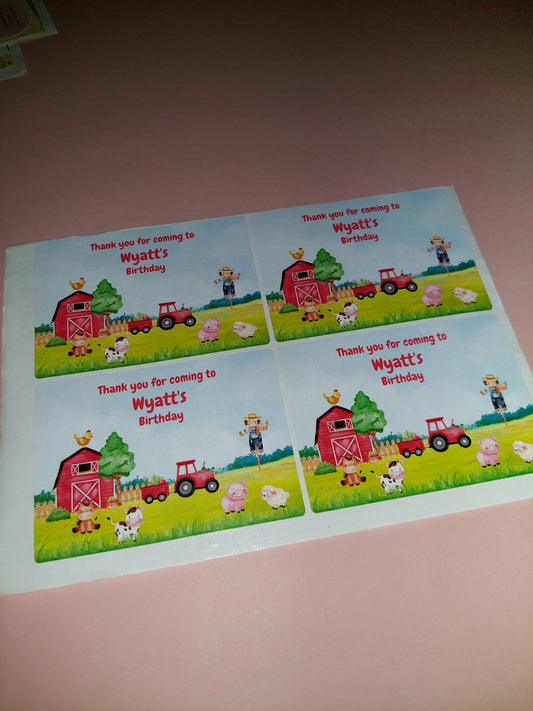 4 x Farm Rectangle Party Bag Stickers | Wyatt's Birthday | SALE ITEM