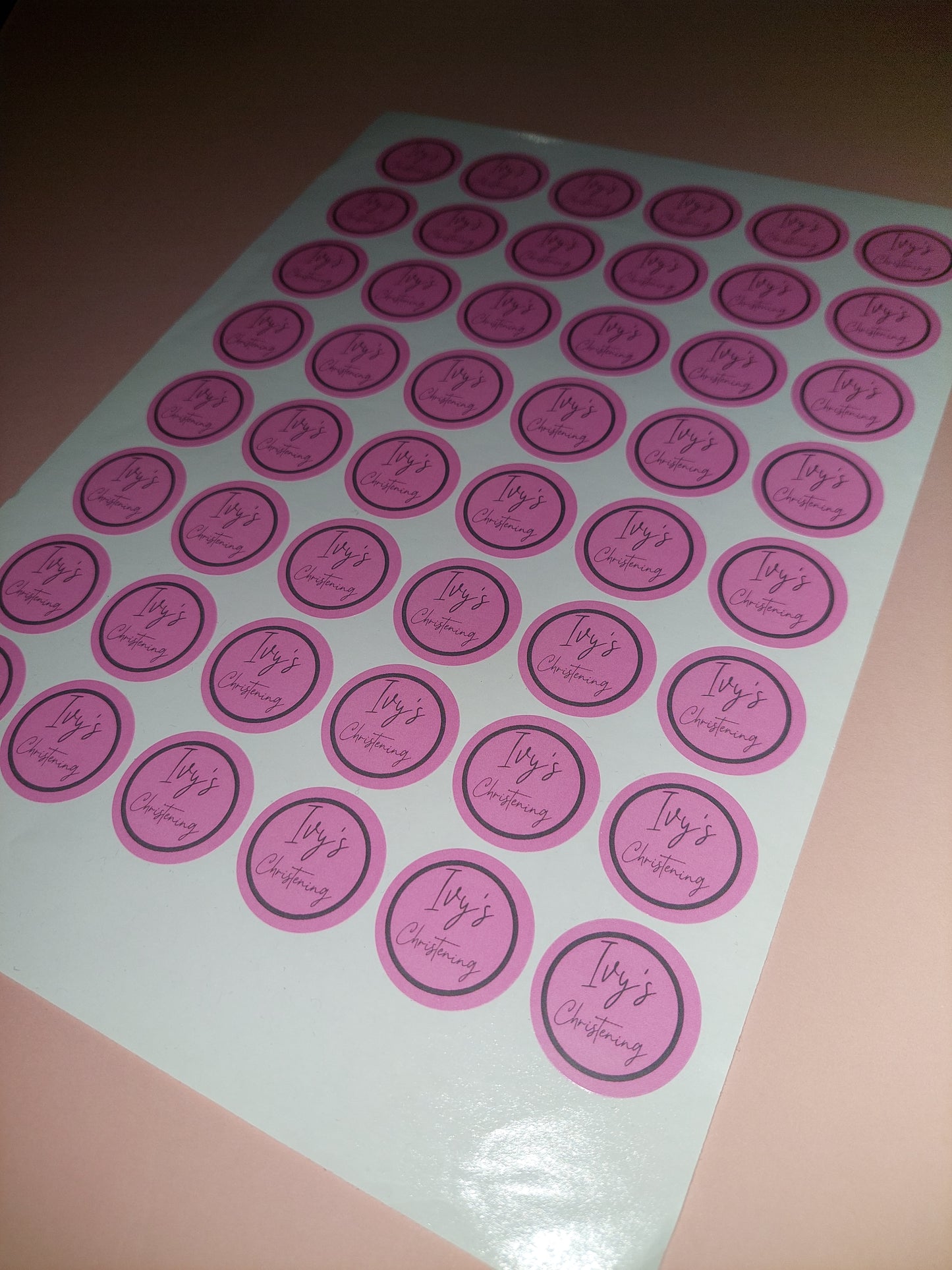 48 x Pink Christening Stickers | Ivy's Christening | SALE ITEM