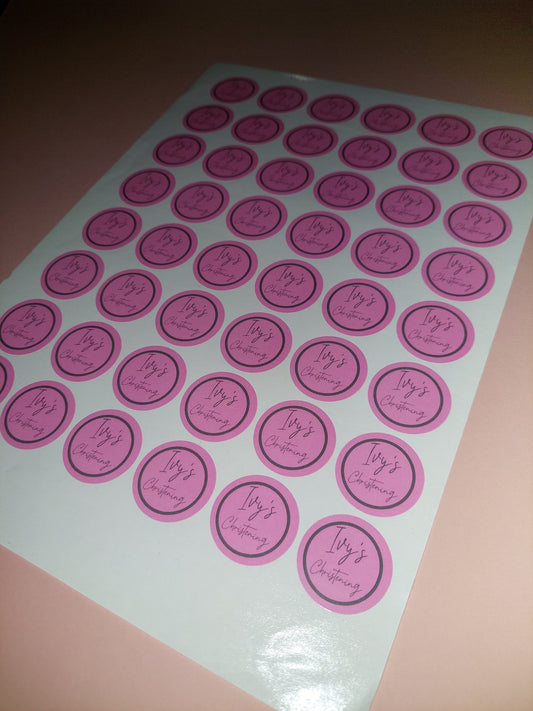 48 x Pink Christening Stickers | Ivy's Christening | SALE ITEM