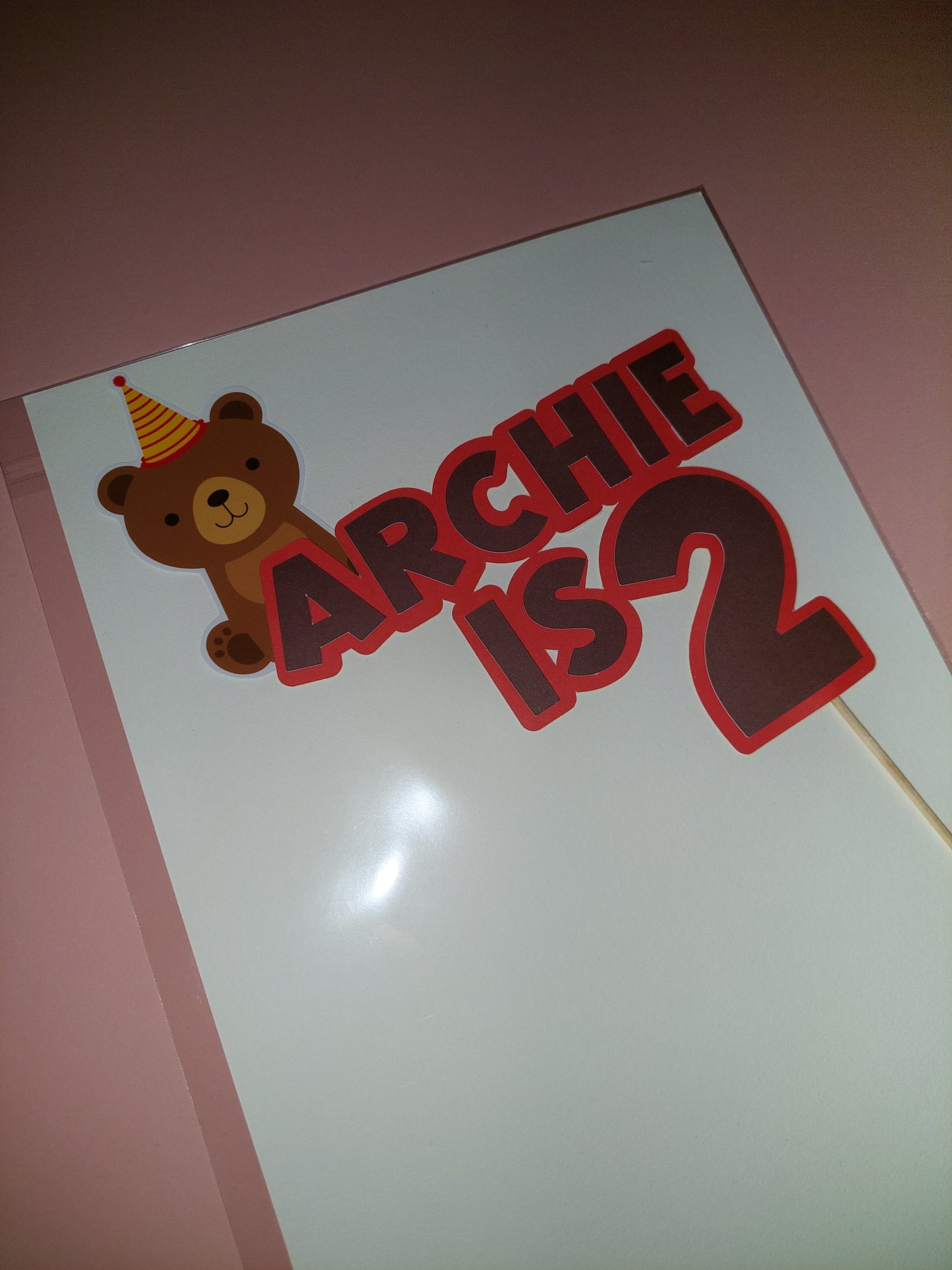 Cake Topper | Archie is 2 - Red Teddy Bear Picnic Cake Topper | SALE ITEM