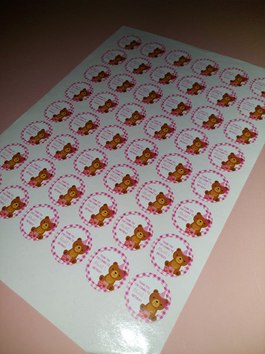 48 x Pink Bear Stickers | Mabli's Birthday | SALE ITEM