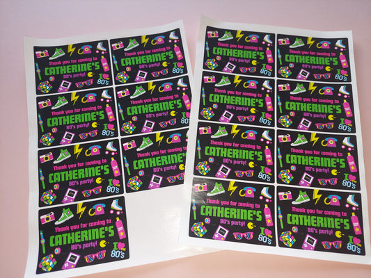 15 x 80's Rectangle Party Bag Stickers | Catherine's 80's Party | SALE ITEM