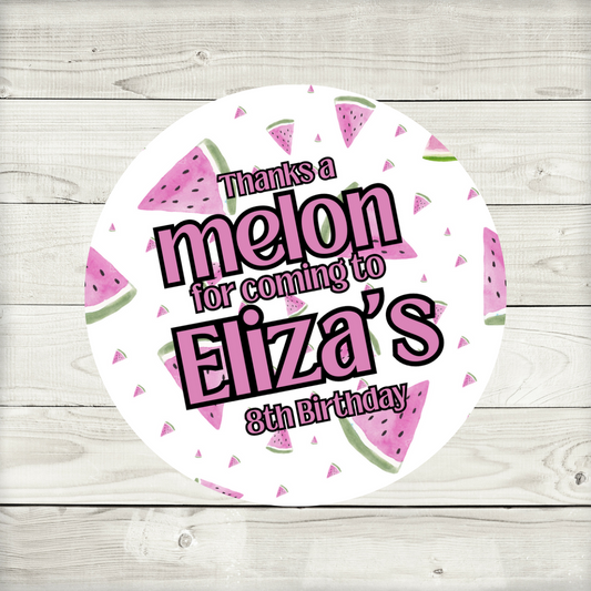 Pink Watermelon Party Stickers | Circle Stickers | Sticker Sheet | Party Stickers (Design 4)