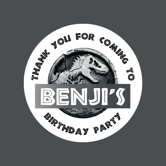 Dinosaur Party Stickers | Circle Stickers | Sticker Sheet | Party Stickers | Dinosaur Party Theme | Grey Dinosaur