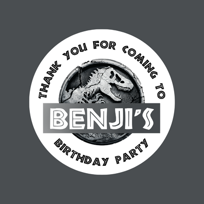 Dinosaur Party Stickers | Circle Stickers | Sticker Sheet | Party Stickers | Dinosaur Party Theme | Grey Dinosaur - Dinky Designs