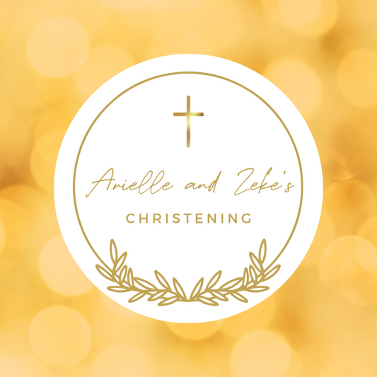 Gold White Personalised Christening Stickers | Various Sizes | Christening Event Party Stickers