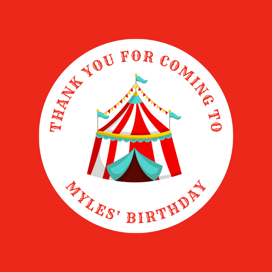 Personalised Circus Party Stickers | Circle Stickers | Sticker Sheet | Circus Party Stickers | Design 1