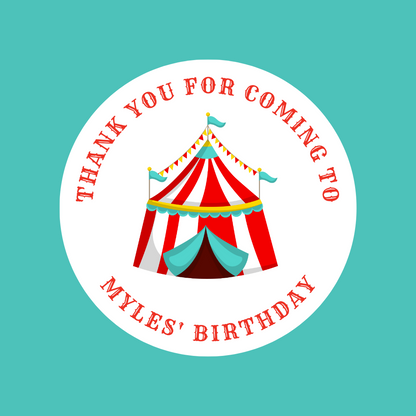 Personalised Circus Party Stickers | Circle Stickers | Sticker Sheet | Circus Party Stickers | Design 1