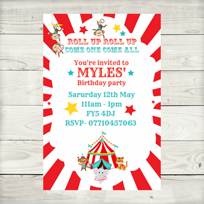 Circus Invitations | A6 Invites | Circus Theme | Party Invitations | Design 1