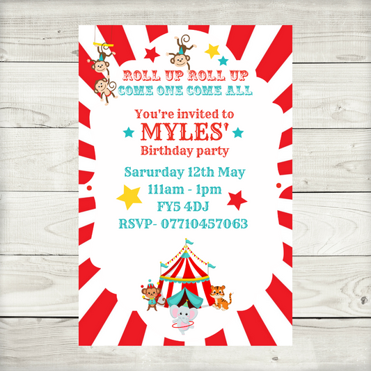 Circus Invitations | A6 Invites | Circus Theme | Party Invitations | Design 1