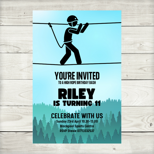 High Ropes Birthday Invitations | A6 Invites | High Ropes Theme Invitations | Party Invitations