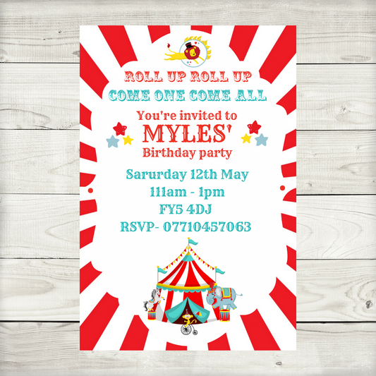 Circus Invitations | A6 Invites | Circus Theme | Party Invitations | Design 2