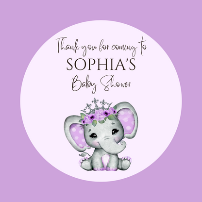 Purple Elephant Floral Baby Shower, 1st Birthday Stickers | Sticker Sheet | Baby Shower, 1st Birthday Party Stickers