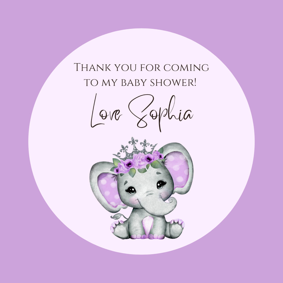 Purple Elephant Floral Baby Shower, 1st Birthday Stickers Sticker Sheet Baby Shower, 1st Birthday Party Stickers