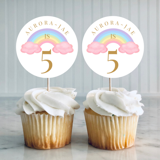 Pastel Rainbow Cupcake Toppers | Birthday Cupcake Toppers | Pastel Rainbow Party Decorations