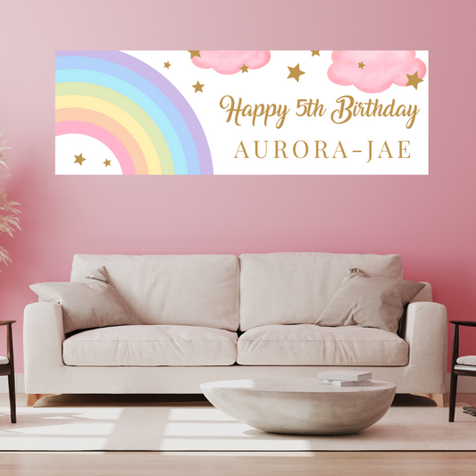 Pastel Rainbow Banner | Personalised Pastel Rainbow Birthday Party Banner | Pastel Rainbow Birthday Party Theme