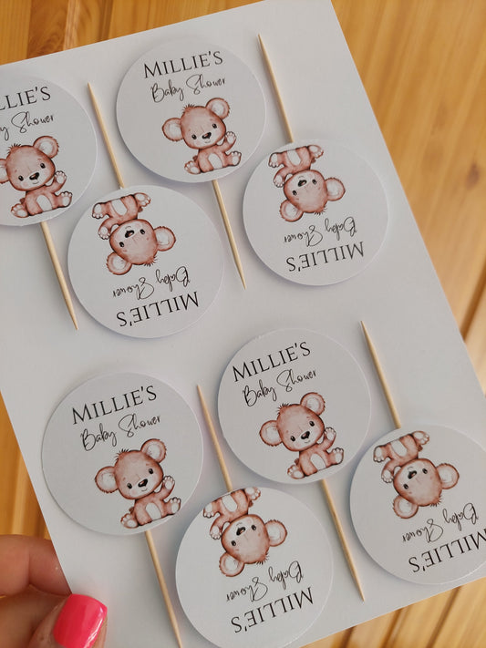 Cupcake Toppers | 15 x Millie's Baby Shower Cupcake Toppers - Brown Teddy Bear | SALE ITEM
