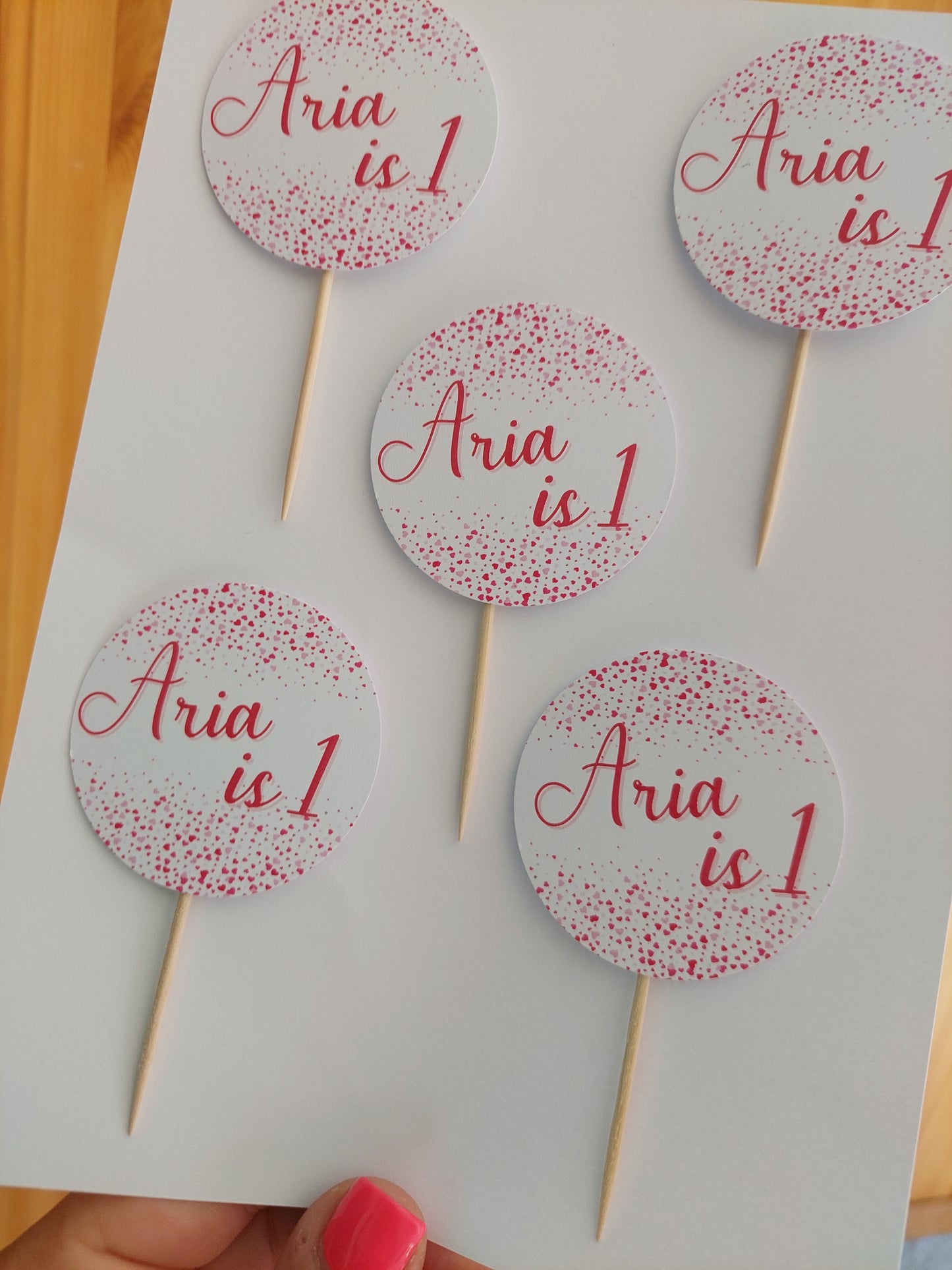 Cupcake Toppers | 5 x Aria is 1 Cupcake Toppers - Heart Design | SALE ITEM