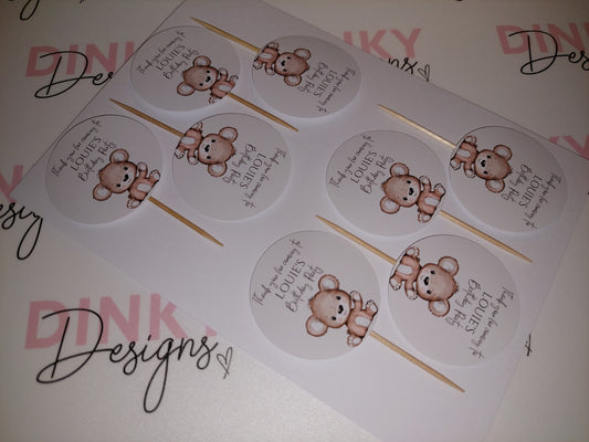 Cupcake Toppers | 15 x Louie's Birthday Party Cupcake Toppers - Brown Teddy Bear | SALE ITEM