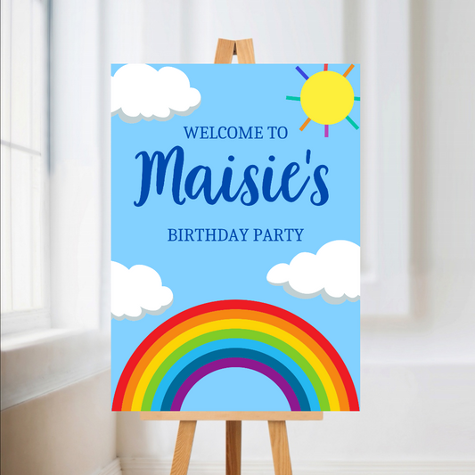 Rainbow Welcome Board Sign | Personalised Rainbow Birthday Party Board | Party Sign | A4, A3, A2