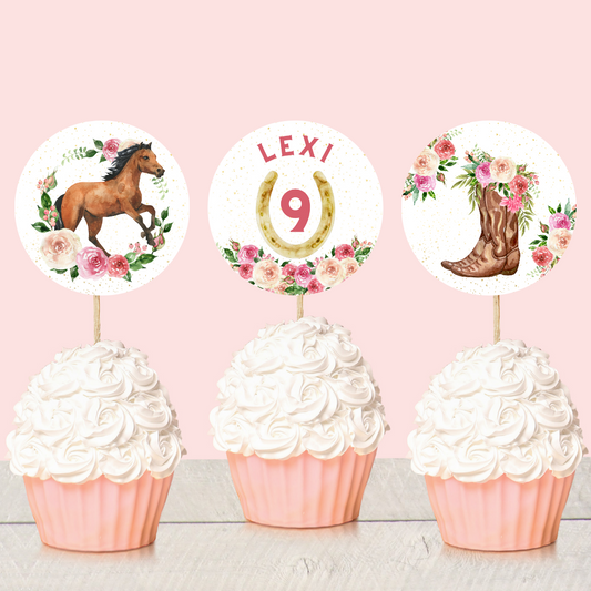 Cowboy Horse Rodeo Cupcake Toppers | Birthday Cupcake Toppers | Cowboy Horse Party Decorations