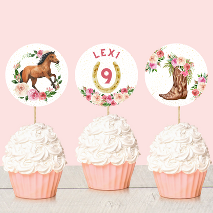 Cowboy Horse Rodeo Cupcake Toppers | Birthday Cupcake Toppers | Cowboy Horse Party Decorations - Dinky Designs