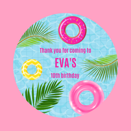 Personalised Swim Swimming Pool Birthday Party Stickers | Sticker Sheet | Birthday Party Stickers