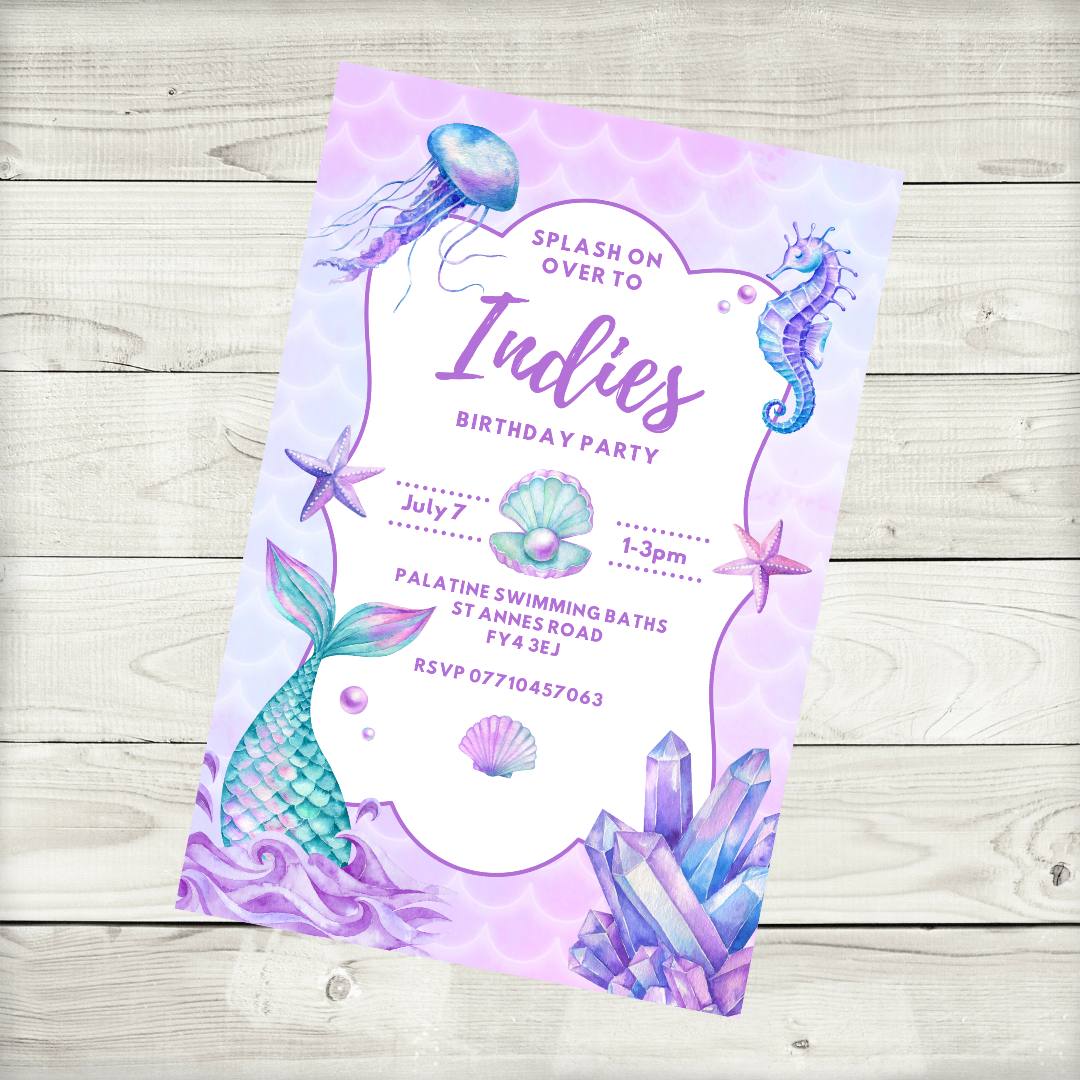 Mermaid Party Invitations | A6 Invites | Mermaid Theme Invitations | Party Invitations