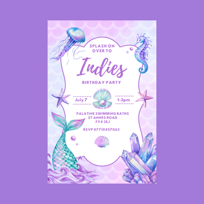 Mermaid Party Invitations | A6 Invites | Mermaid Theme Invitations | Party Invitations