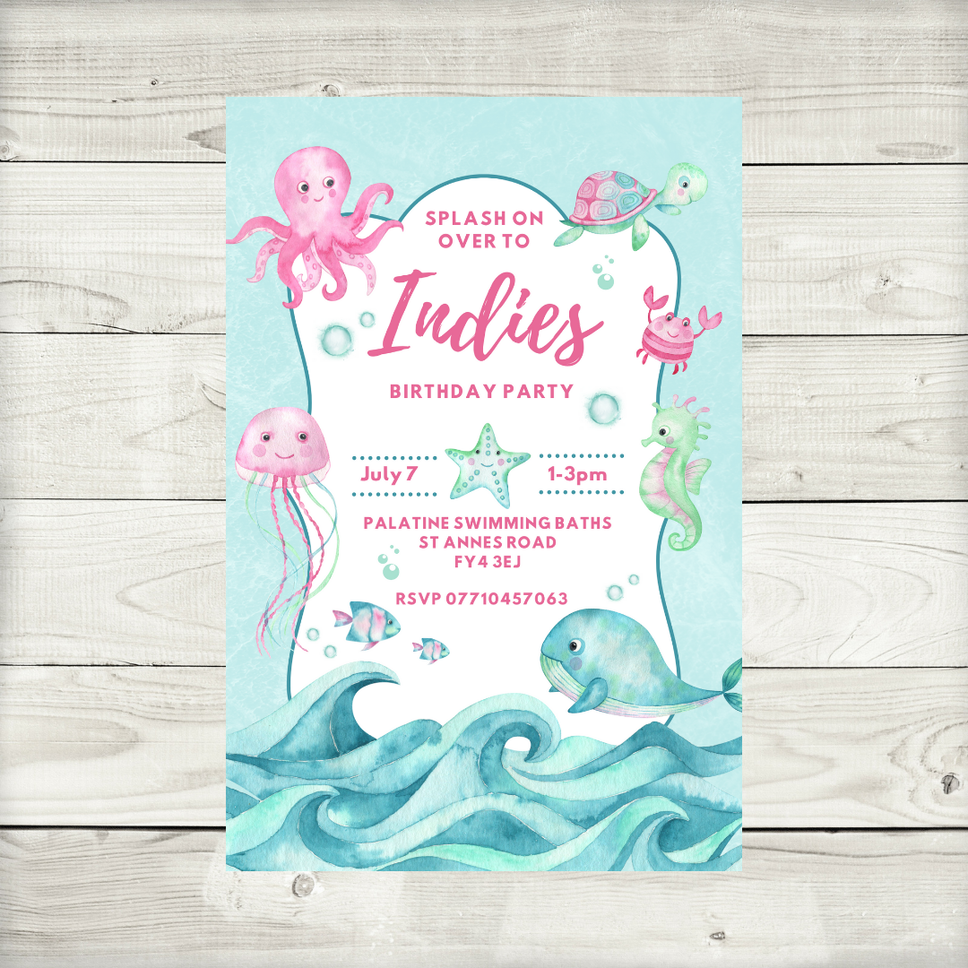 Under The Sea Ocean Party Invitations | A6 Invites | Sea Ocean Theme Invitations | Party Invitations