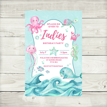 Under The Sea Ocean Party Invitations | A6 Invites | Sea Ocean Theme Invitations | Party Invitations